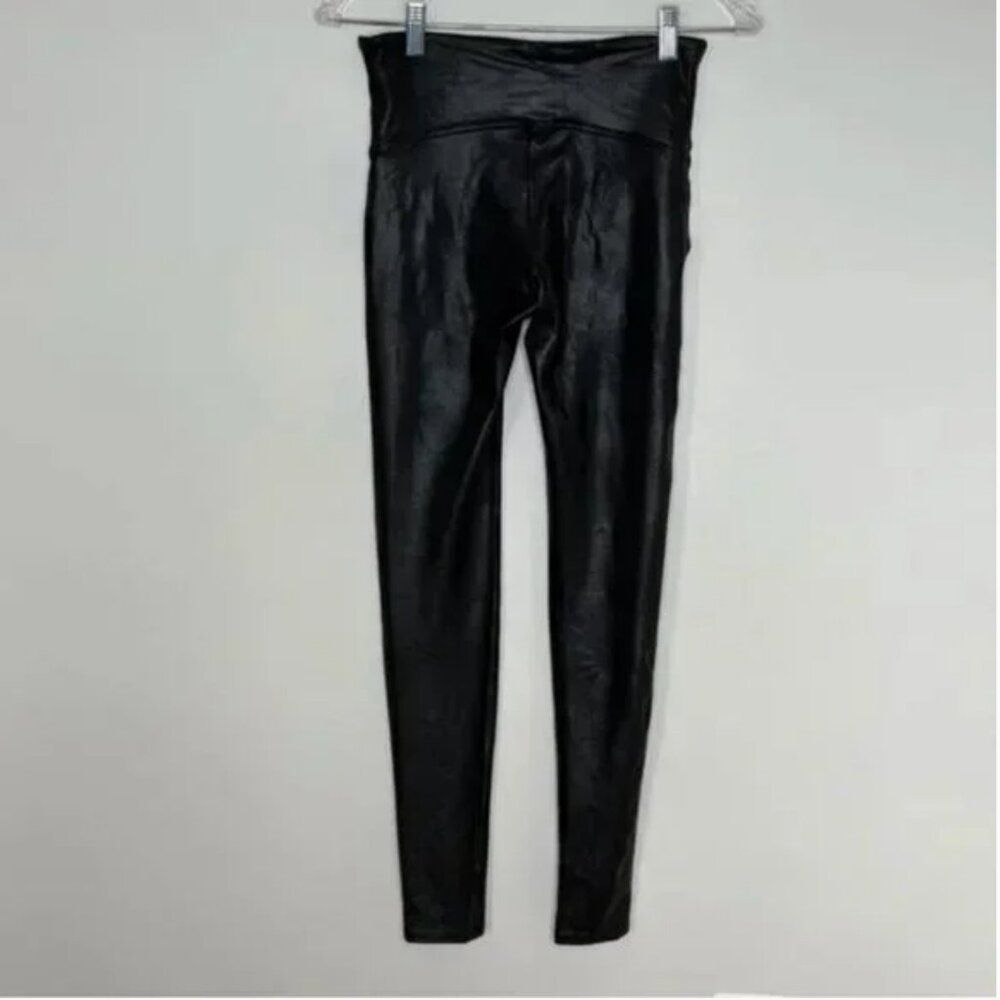 Spanx Black Faux Leather Leggings Elastic Stretch Slimming Skinny Size Medium - Picture 3 of 9